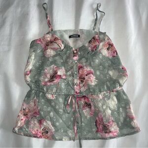 Express Floral Synched Waist Flowy Tank Top Shirt Womens Medium Summer Garden